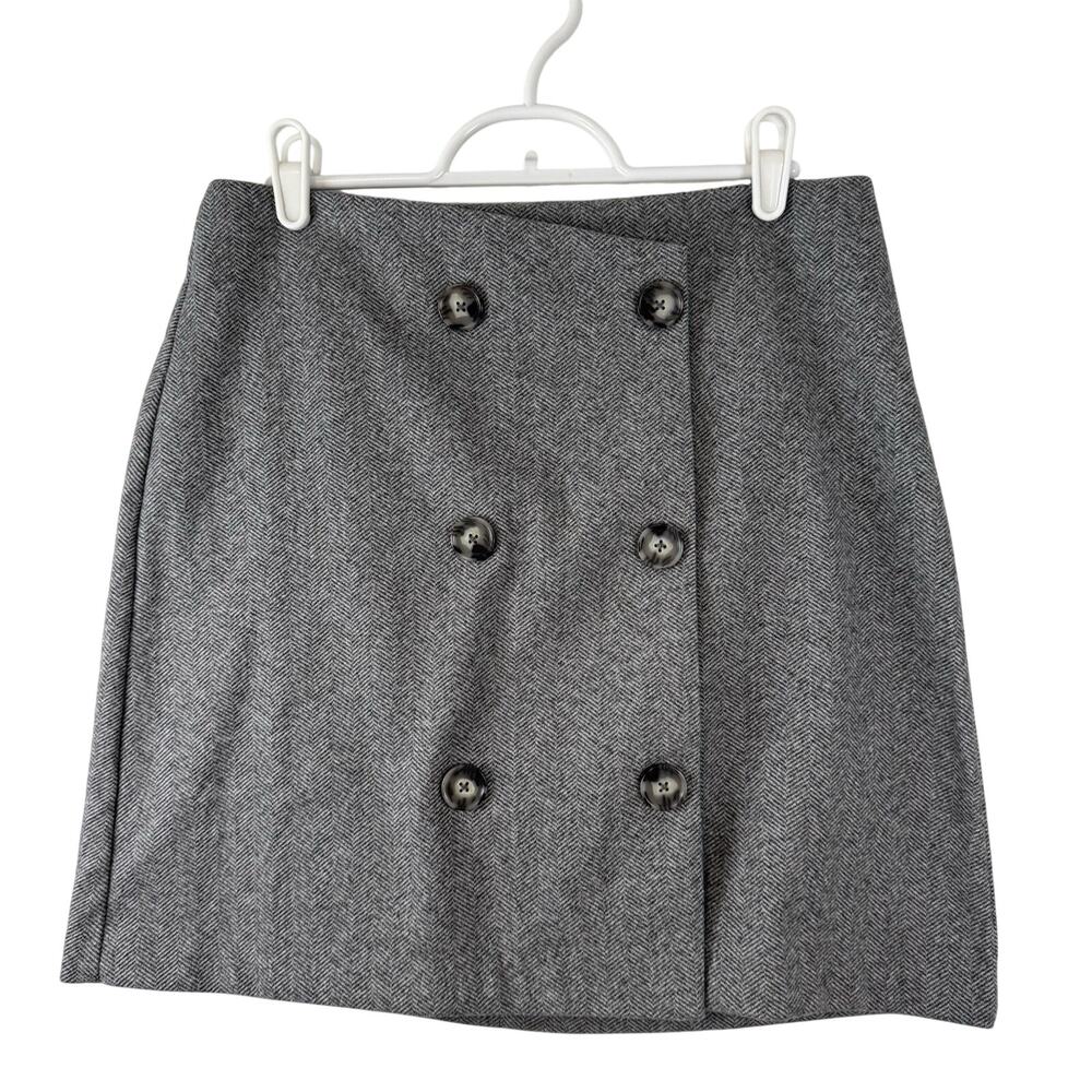 LOFT Button Front Short Skirt Women's Size 4 Gray Tweed Office Wear Business